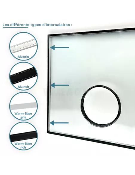 Photo différents types d'intercalaires pour double vitrage avec trou pour clim